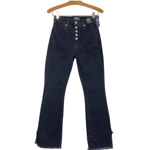 Abercrombie High Rise Ankle Flare Jeans Sz 26 Black Distressed Stretch Denim